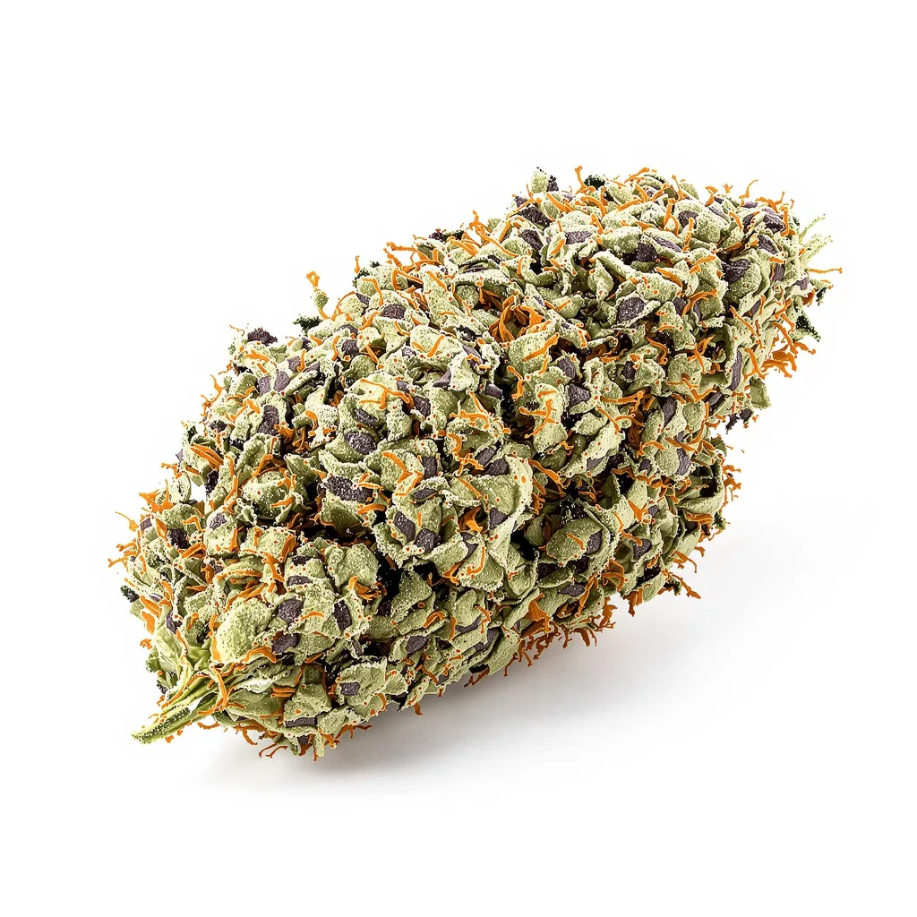 Misty Kush 47% indica / 53% sativa — flor con tricomas visibles
