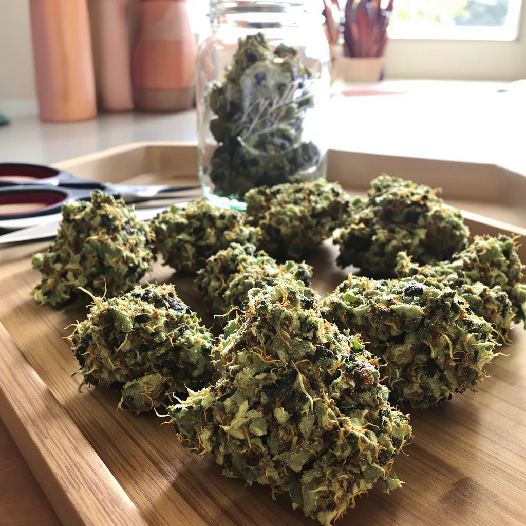 Money Maker 87% indica / 13% sativa — flor con tricomas visibles