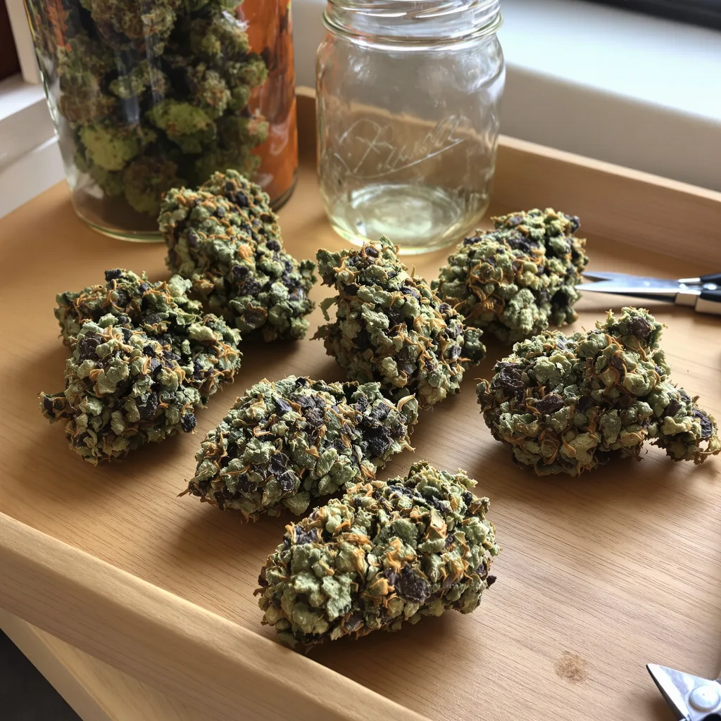 Money Maker 87% indica / 13% sativa — flor con tricomas visibles