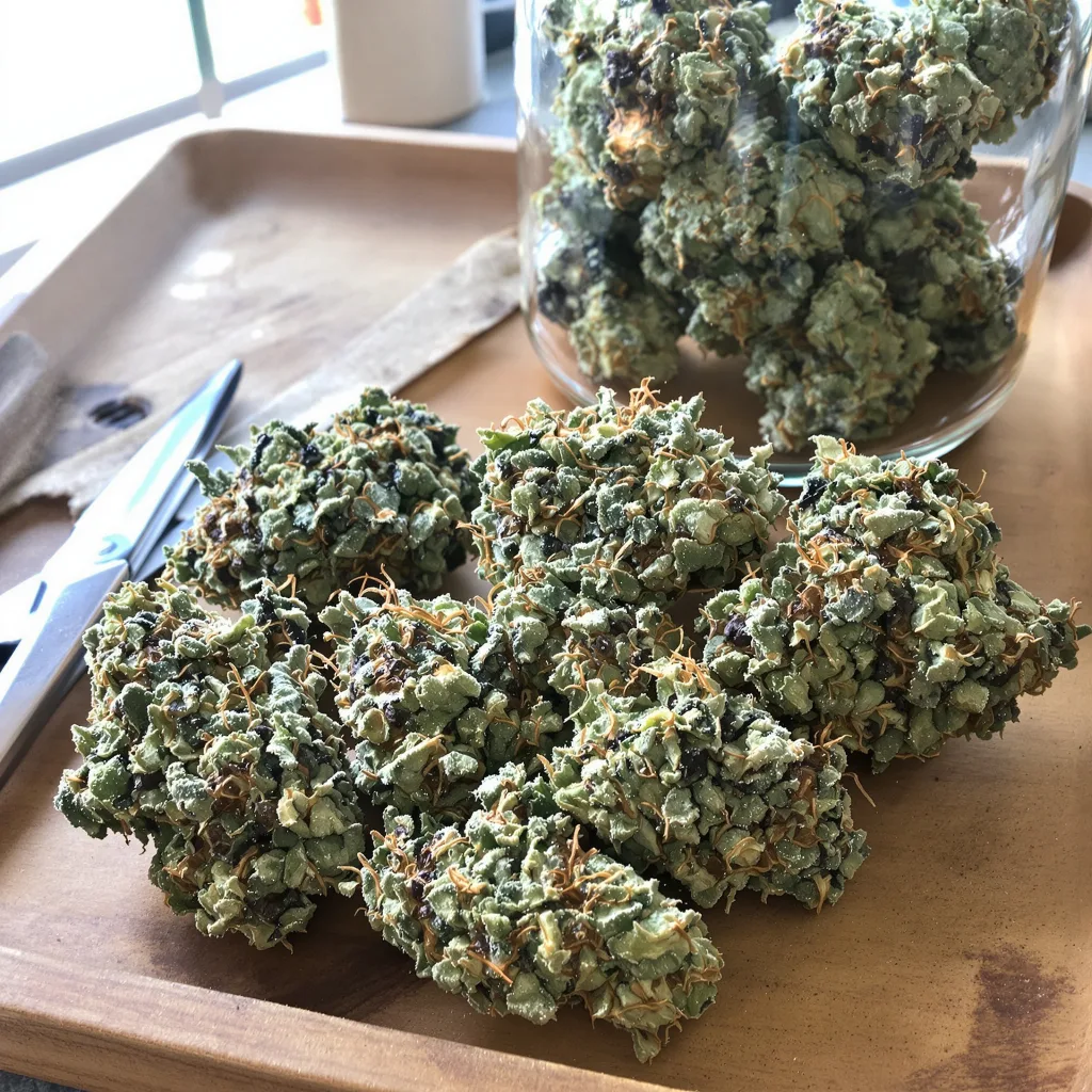 Monkey Berries 35% indica / 65% sativa — flor con tricomas visibles