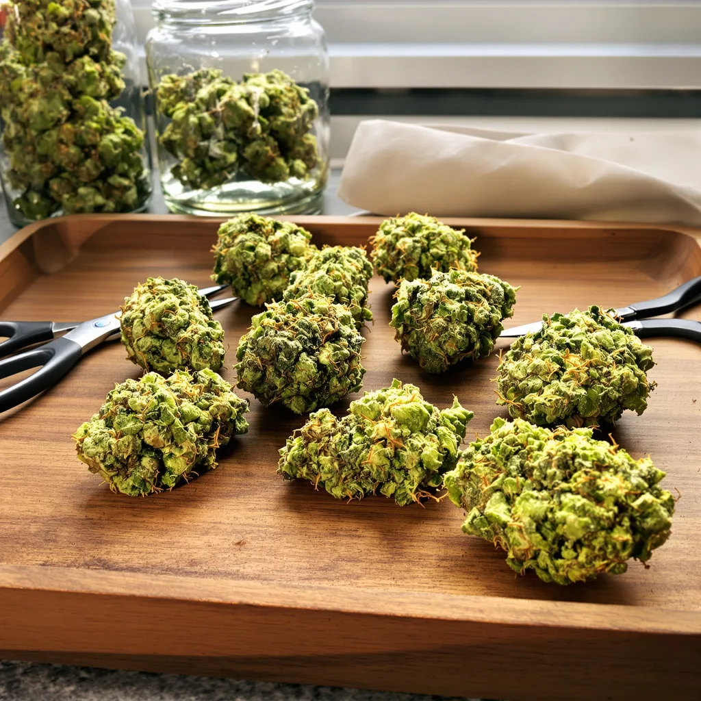 Moonshine Haze 14% indica / 86% sativa — flor con tricomas visibles