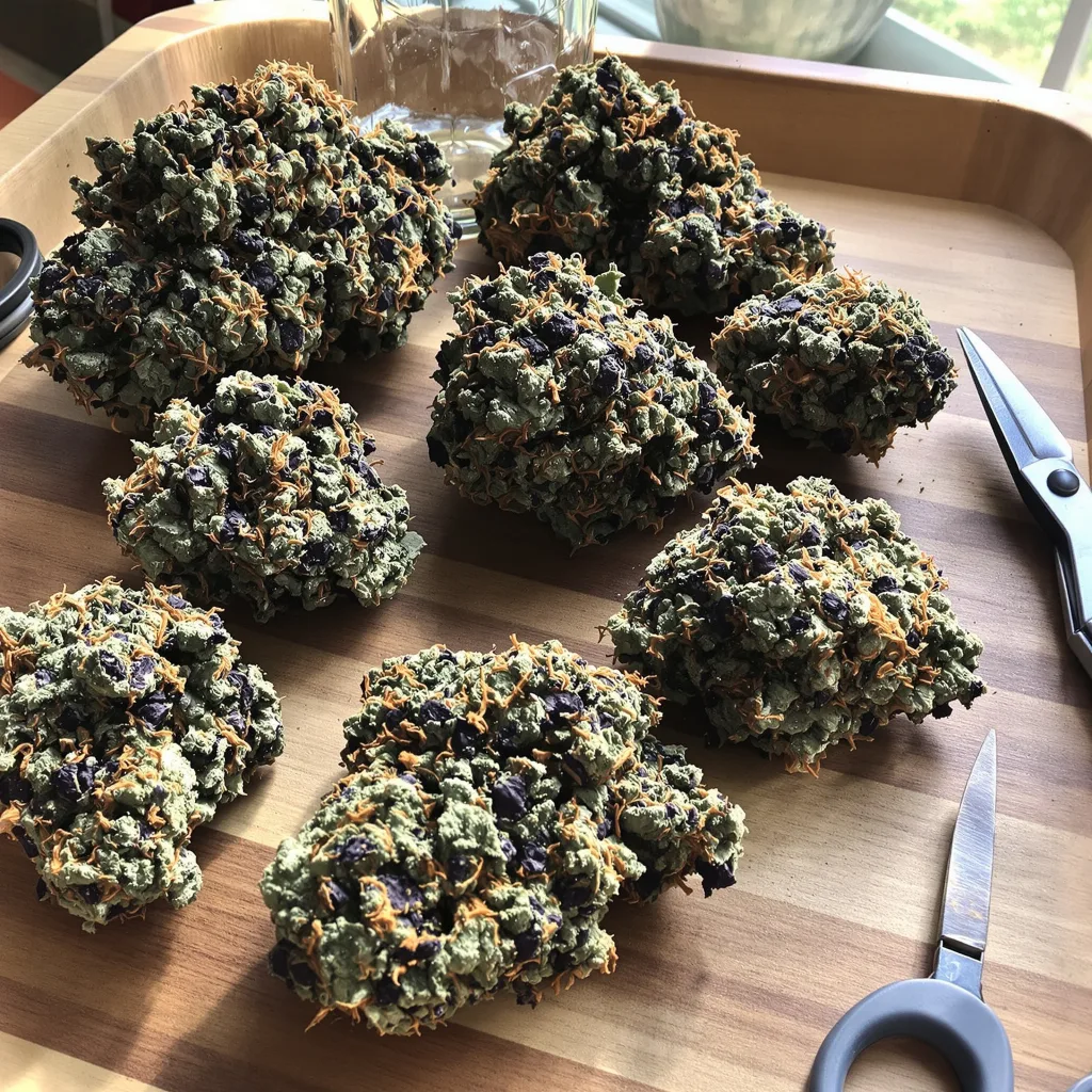 Mother of Berries 82% indica / 18% sativa — flor con tricomas visibles