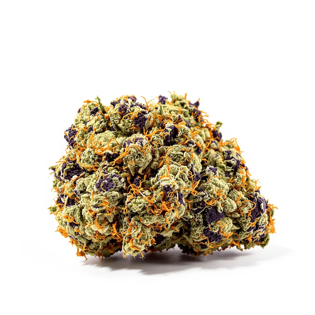 Mother of Berries 82% indica / 18% sativa — flor con tricomas visibles