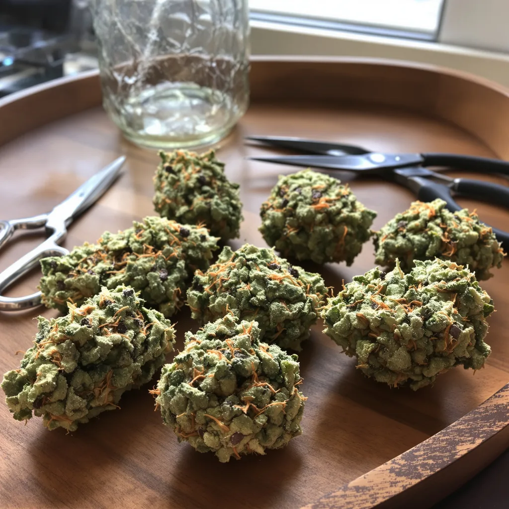 Mr. Tusk 60% indica / 40% sativa — flor con tricomas visibles