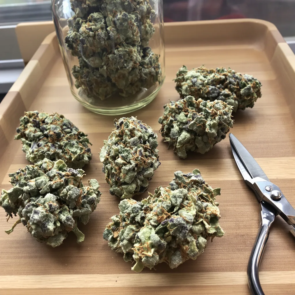 Ms. Universe 43% indica / 57% sativa — flor con tricomas visibles