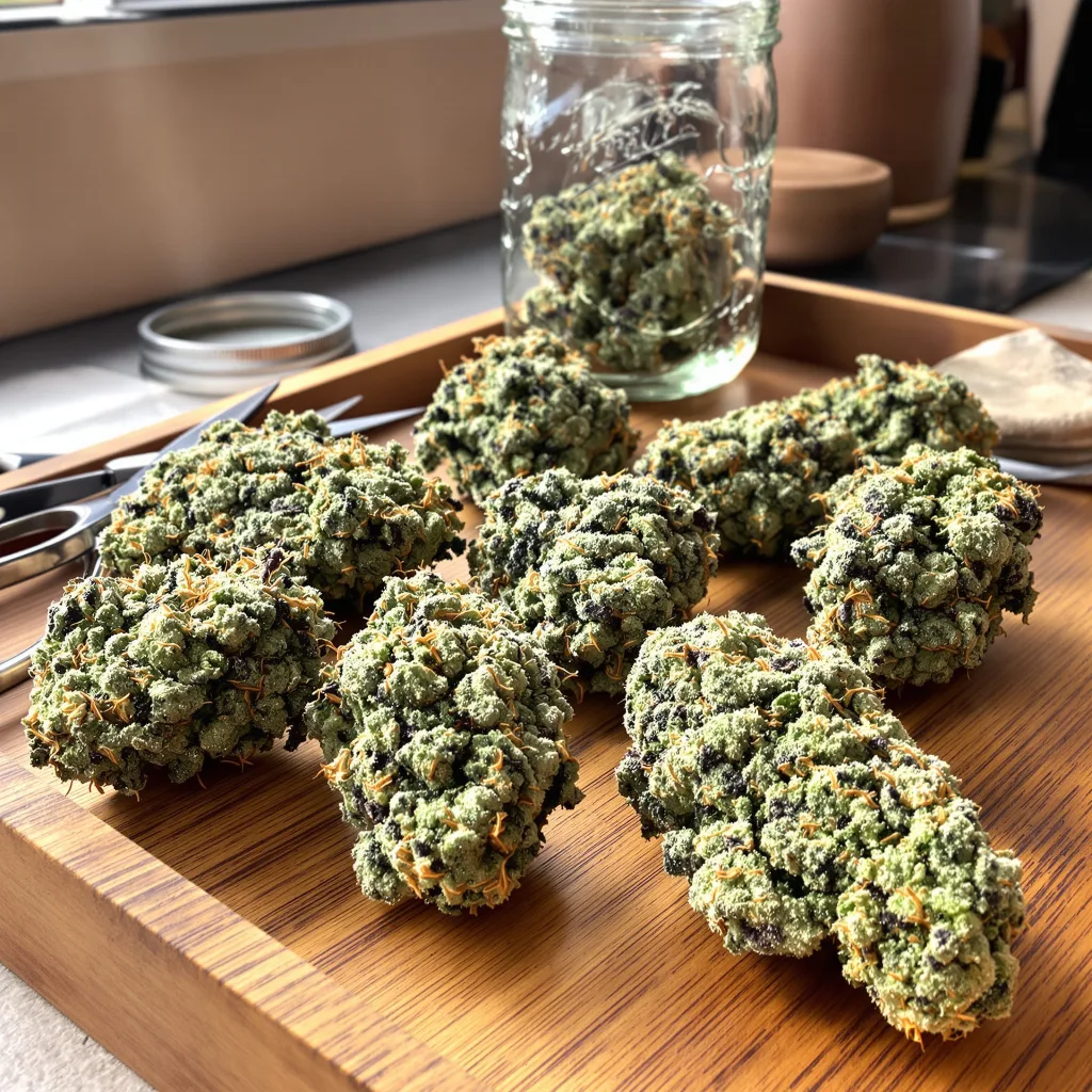 Nebula 40% indica / 60% sativa — flor con tricomas visibles