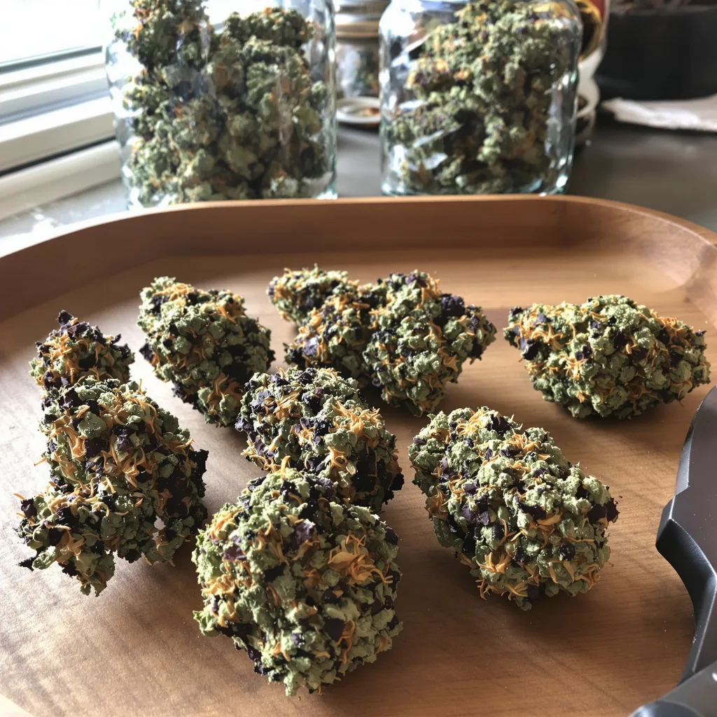 Neptune OG 76% indica / 24% sativa — flor con tricomas visibles