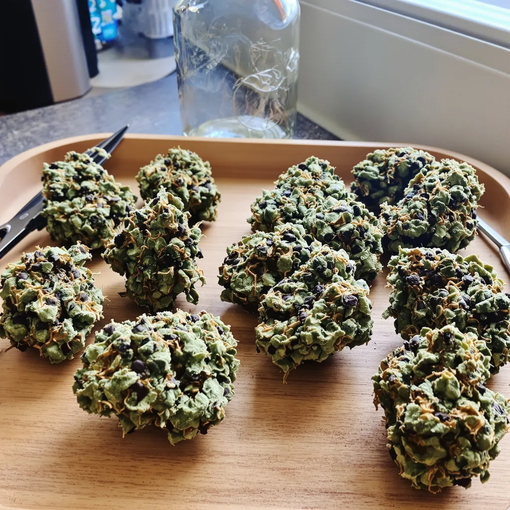 Neptune OG 76% indica / 24% sativa — flor con tricomas visibles