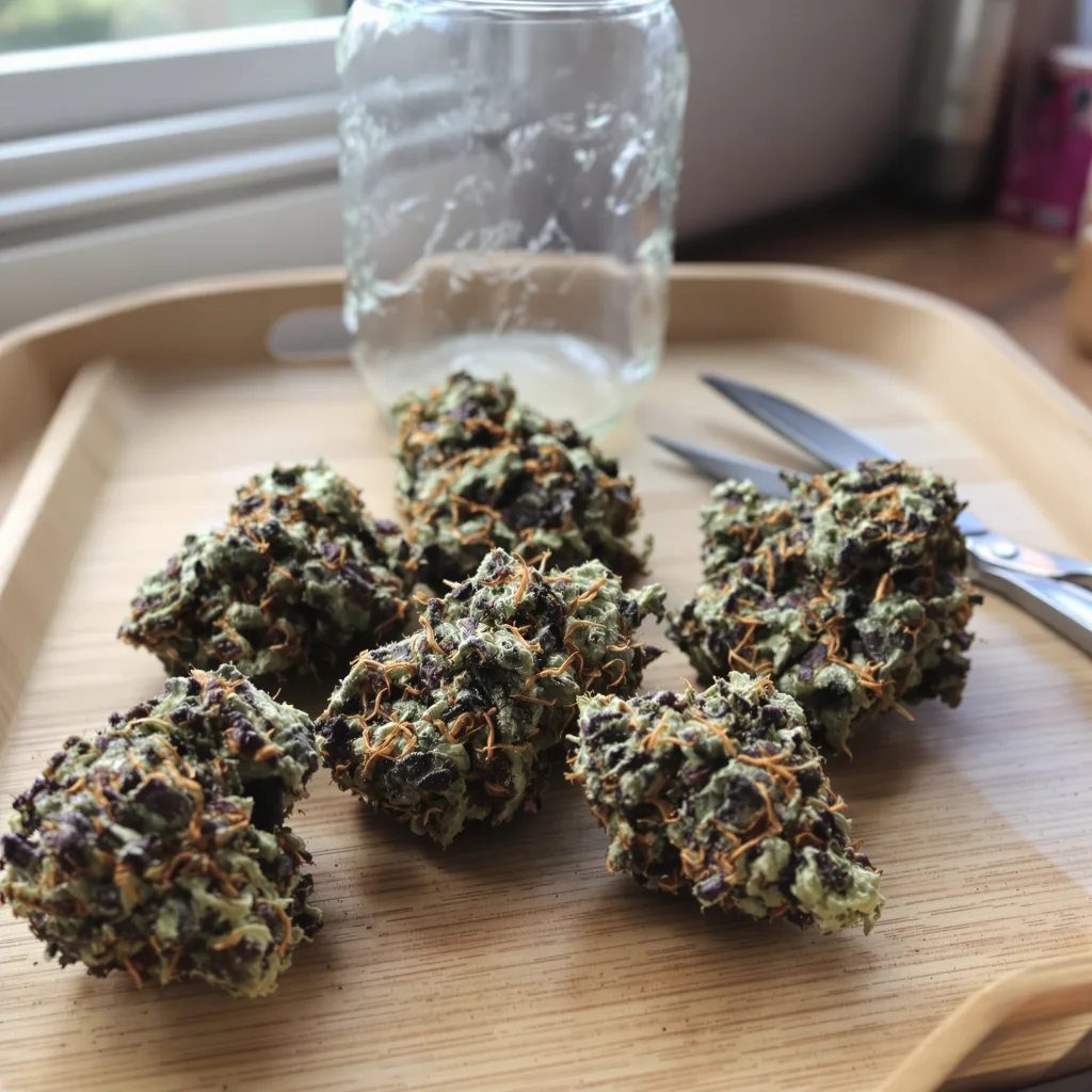 Night Nurse 82% indica / 18% sativa — flor con tricomas visibles