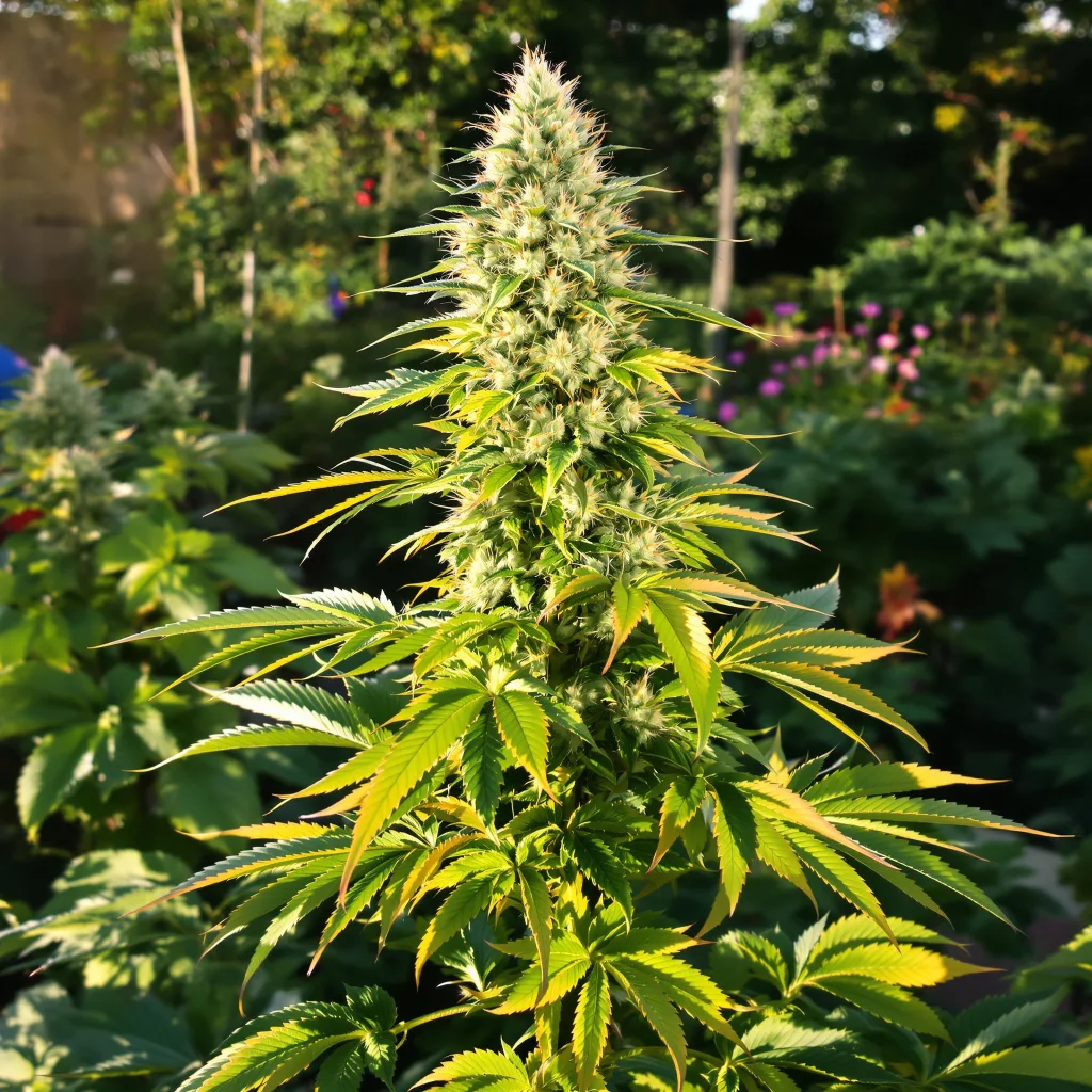 Night Train 54% indica / 46% sativa — flor con tricomas visibles