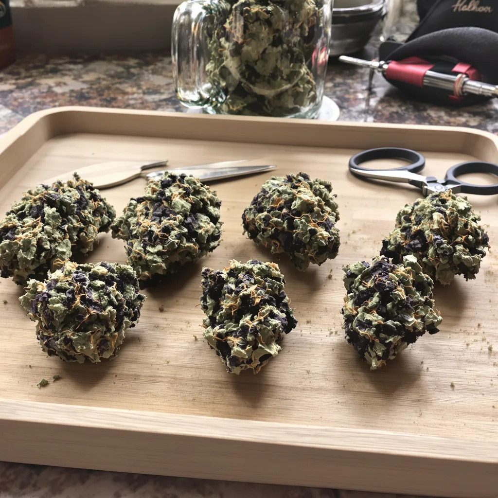 Nightcap 67% indica / 33% sativa — flor con tricomas visibles