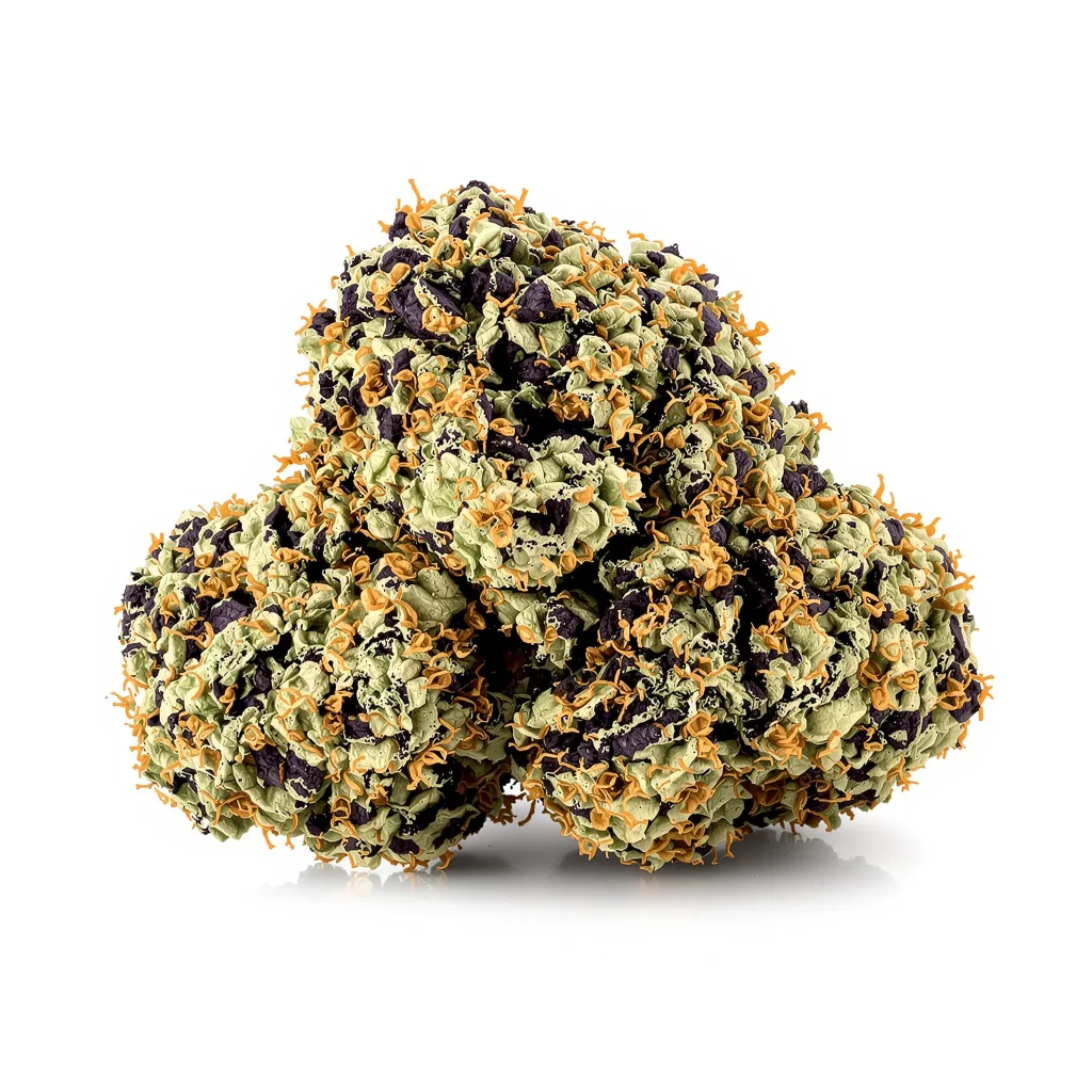 North American 78% indica / 22% sativa — flor con tricomas visibles
