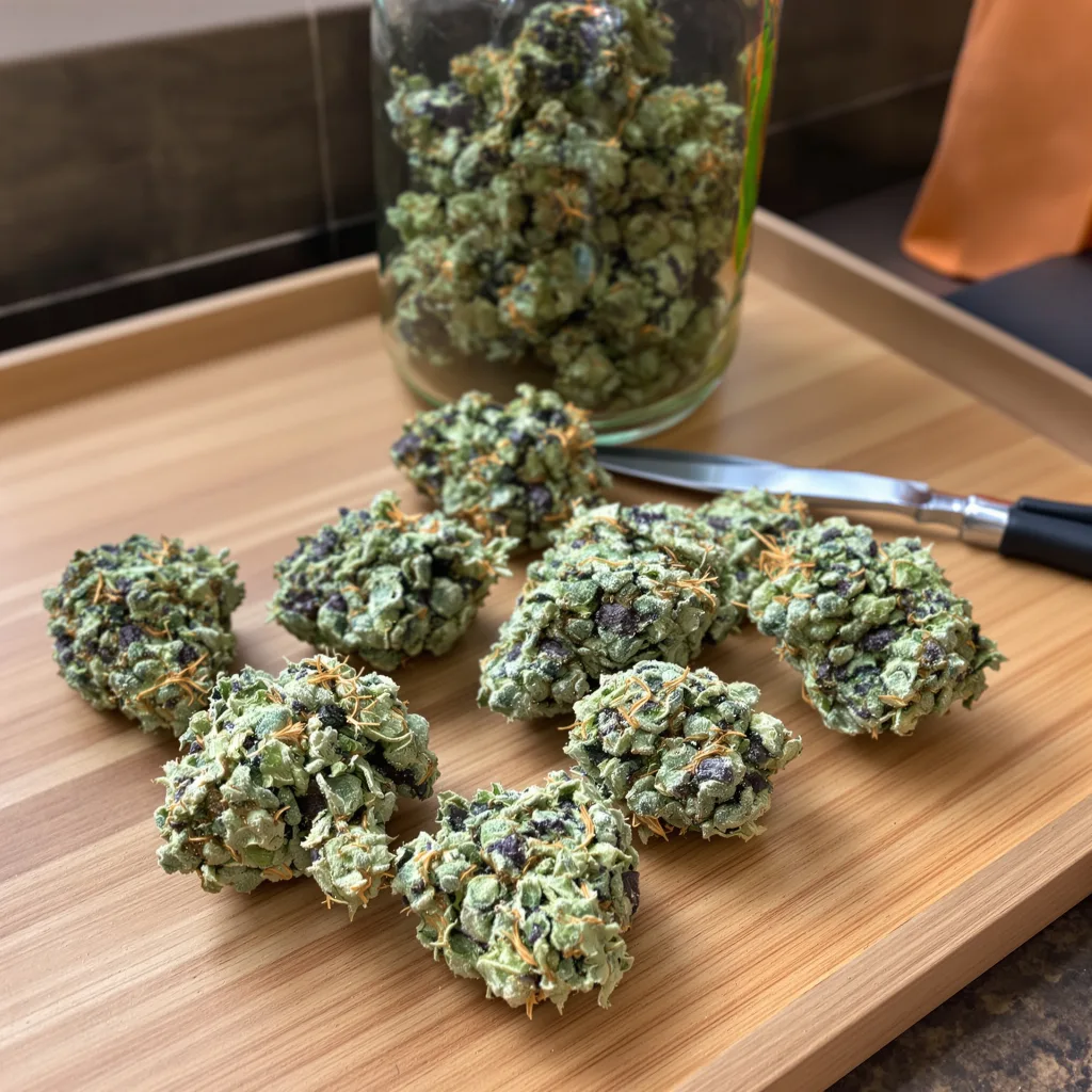 Northern Cream 64% indica / 36% sativa — flor con tricomas visibles