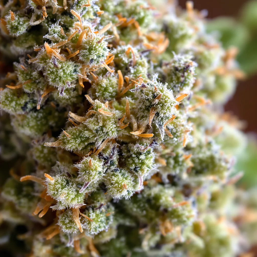 Primer plano de cogollo de cannabis Northern Cream mostrando cogollos densos verde bosque