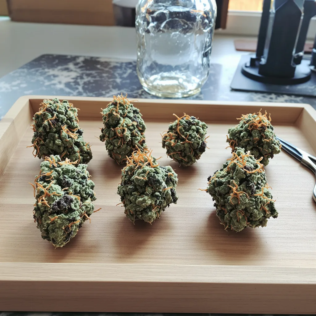 Northern Lights x Skunk 63% indica / 37% sativa — flor con tricomas visibles