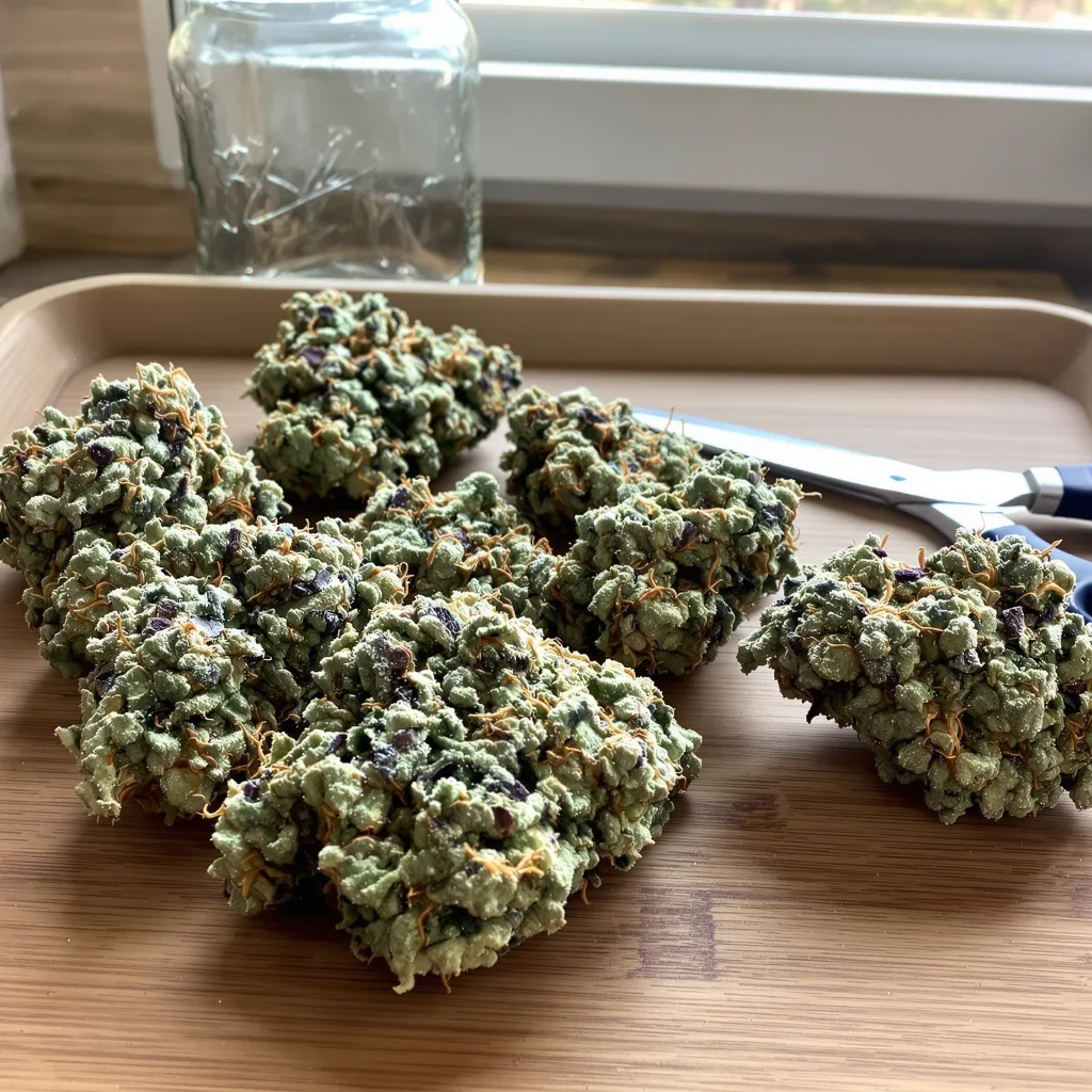 Nuclear Cookies 45% indica / 55% sativa — flor con tricomas visibles