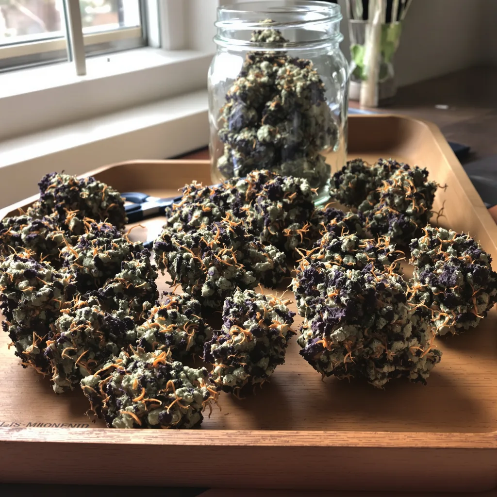Nuken 70% indica / 20% sativa — flor con tricomas visibles
