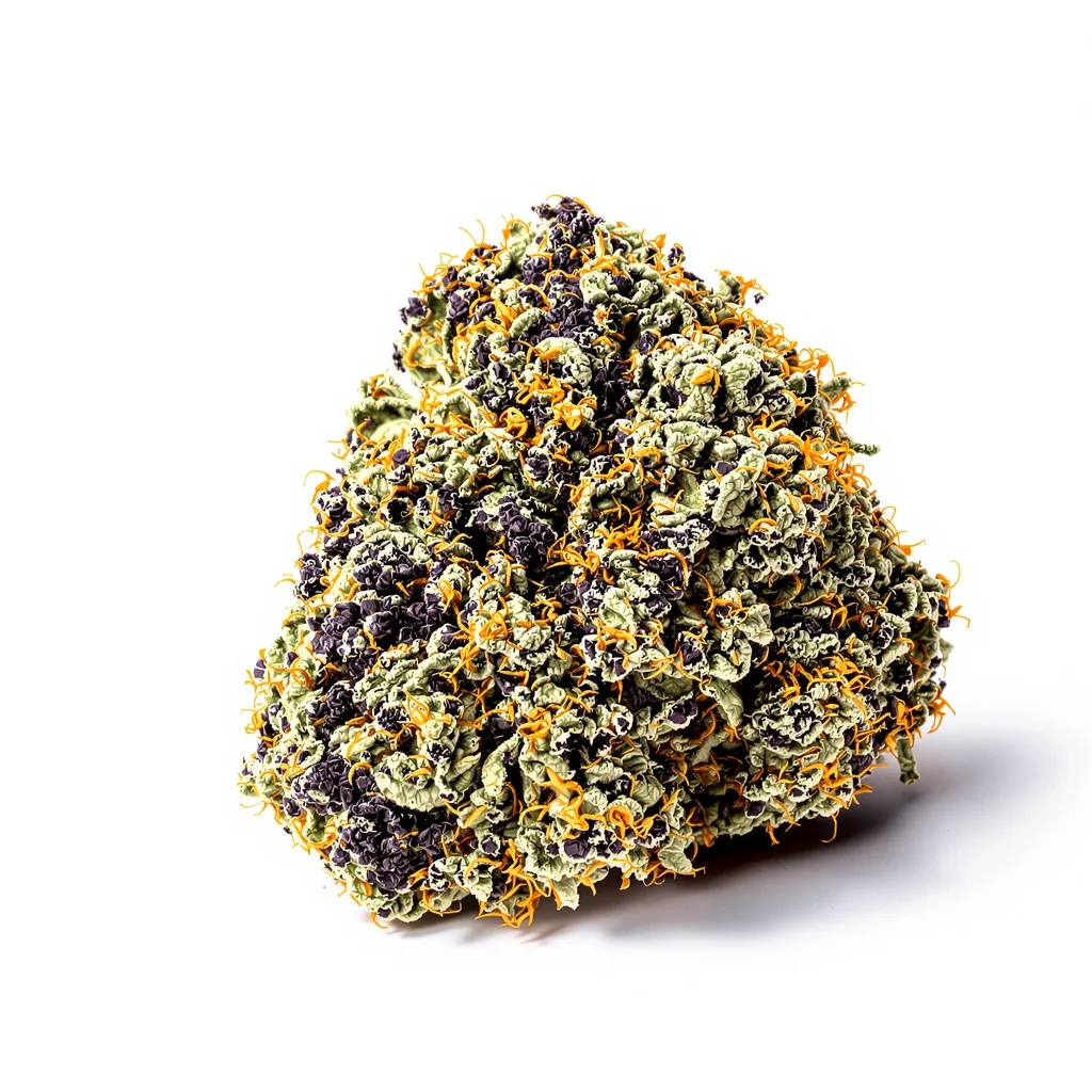 Nutter 65% indica / 35% sativa — flor con tricomas visibles