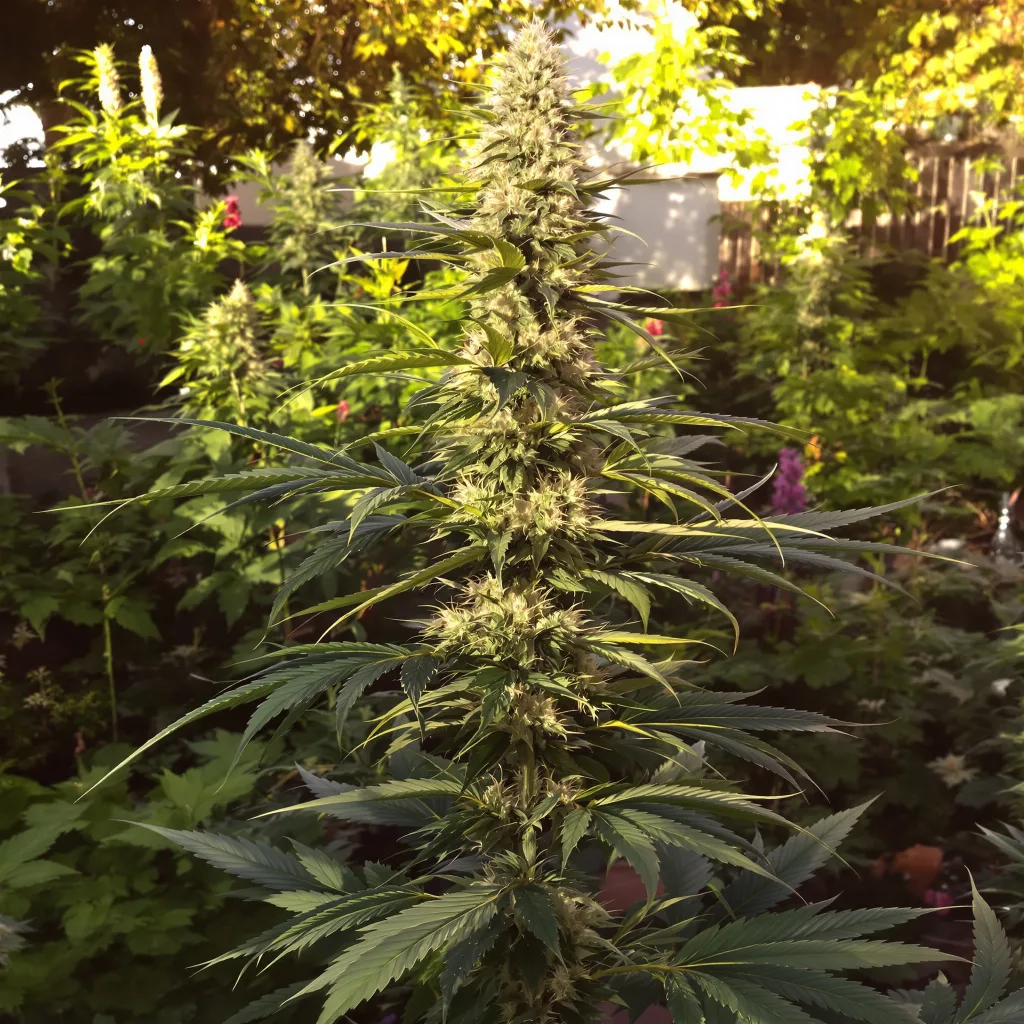 NY-47 23% indica / 77% sativa — flor con tricomas visibles