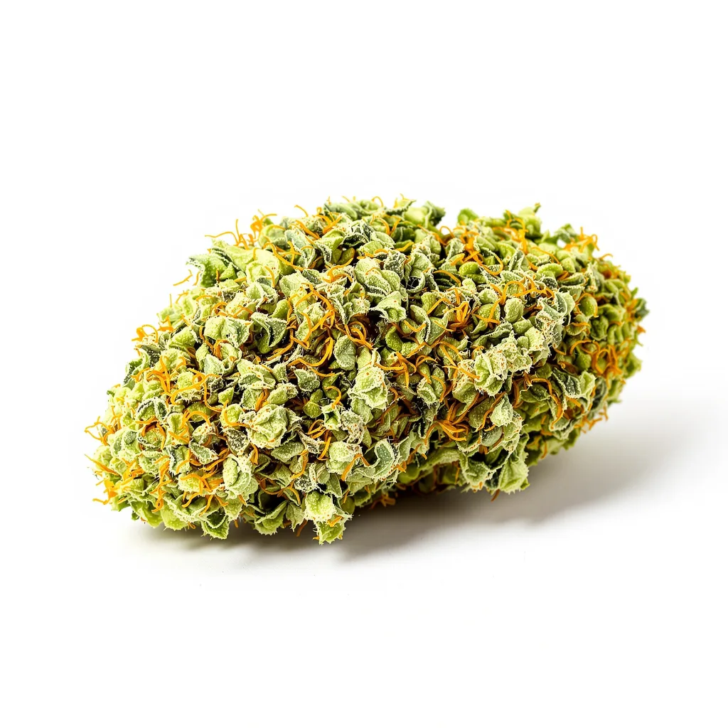 NY-47 23% indica / 77% sativa — flor con tricomas visibles