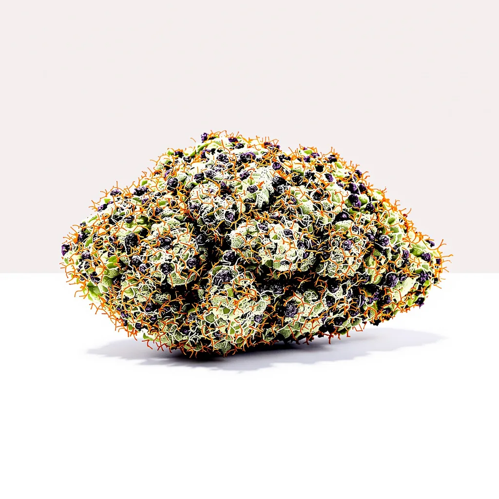 Obama Kush 74% indica / 26% sativa — flor con tricomas visibles
