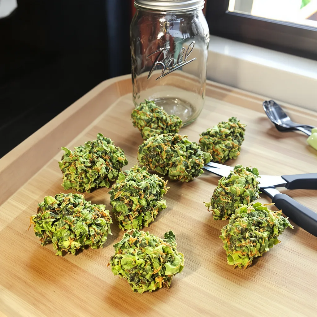 OG Chem 30% indica / 70% sativa — flor con tricomas visibles