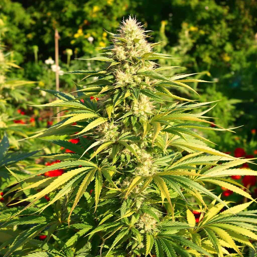 OG Kush 55% indica / 45% sativa — flor con tricomas visibles