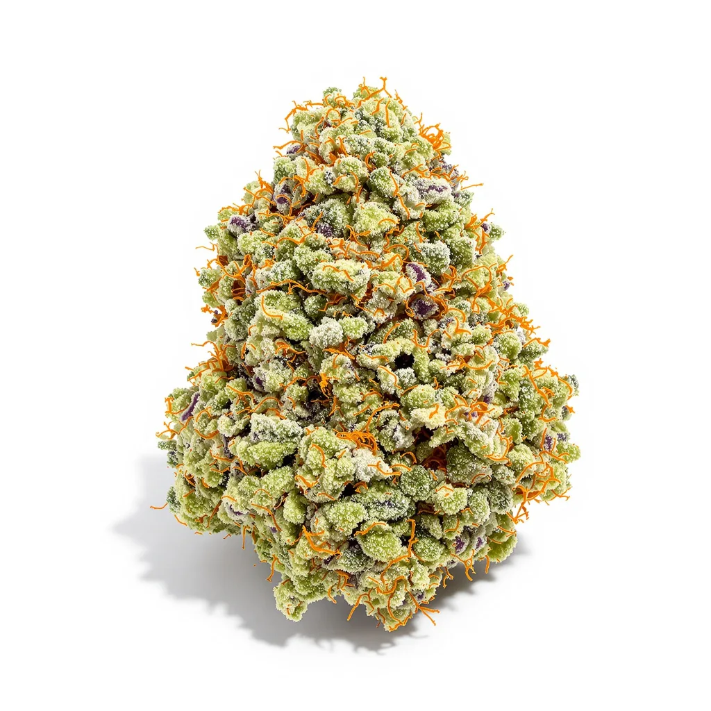 OG Kush 55% indica / 45% sativa — flor con tricomas visibles