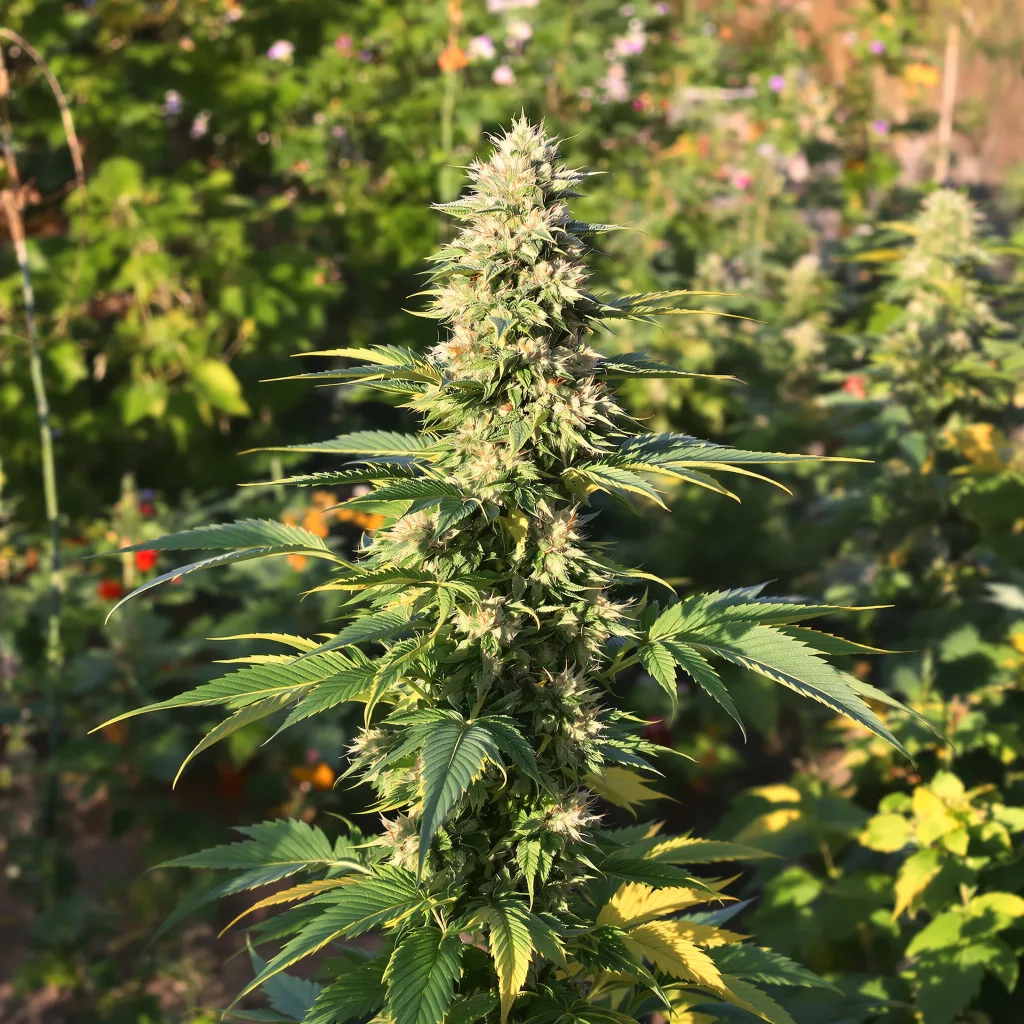 OG Kush 55% indica / 45% sativa — flor con tricomas visibles