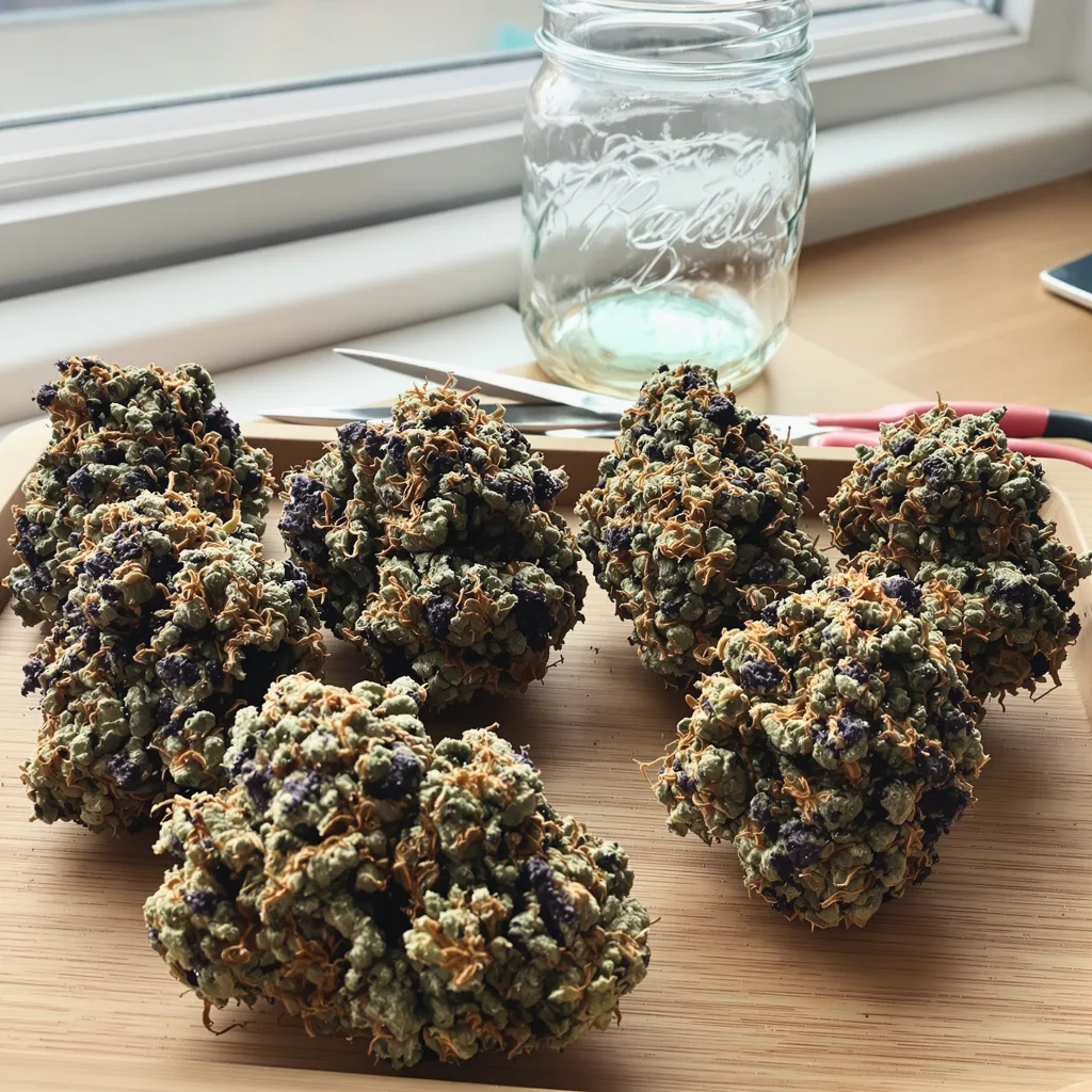 OG Los Angeles Kush 69% indica / 31% sativa — flor con tricomas visibles