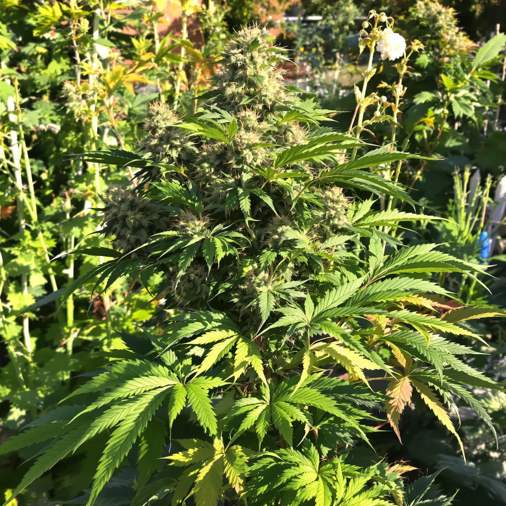 OG Los Angeles Kush 69% indica / 31% sativa — flor con tricomas visibles