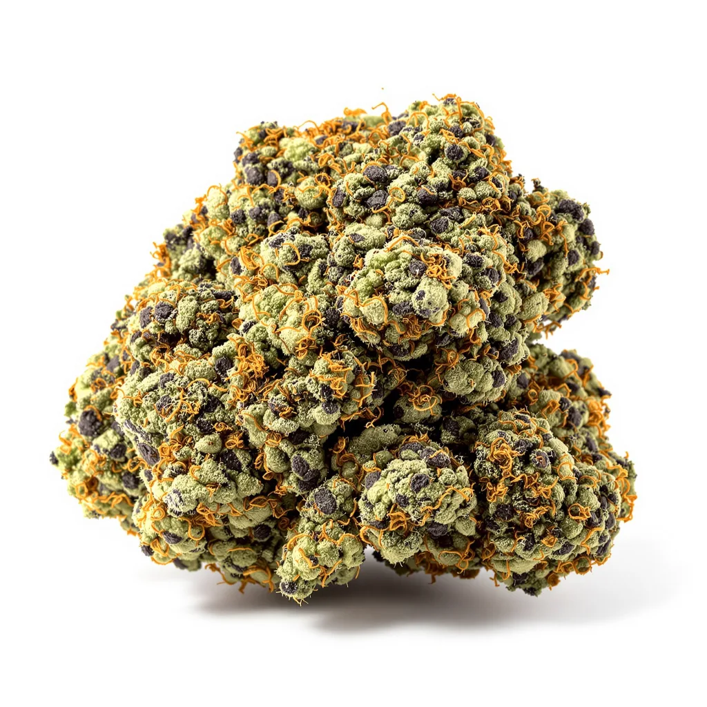 OG Los Angeles Kush 69% indica / 31% sativa — flor con tricomas visibles