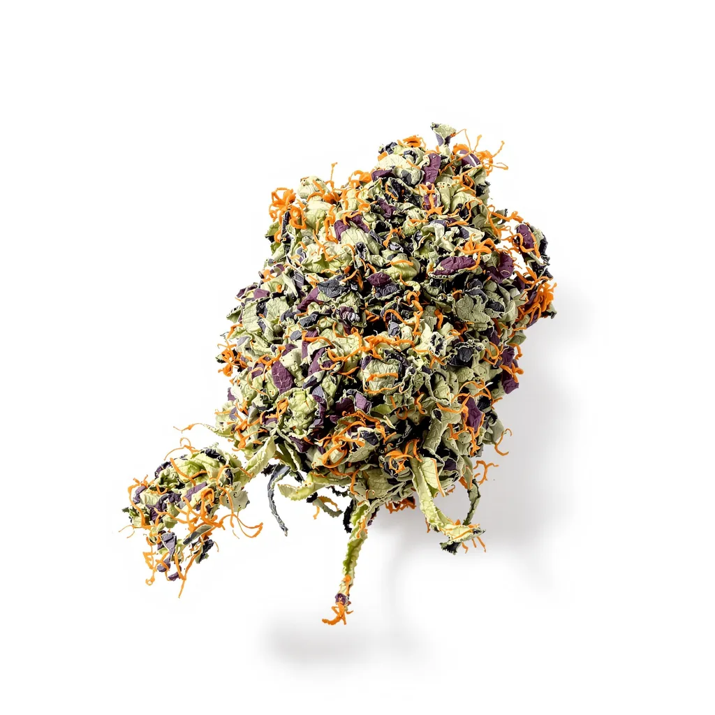 Orange Bud 79% indica / 21% sativa — flor con tricomas visibles