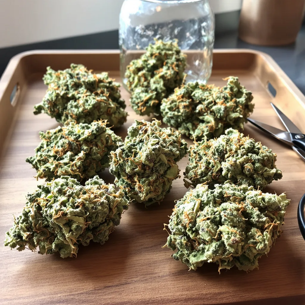 Orange Cookies 60% indica / 40% sativa — flor con tricomas visibles