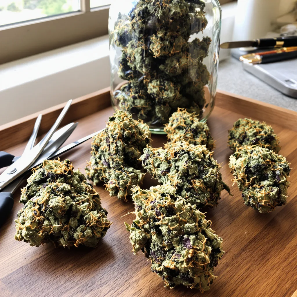Orange Cream 48% indica / 52% sativa — flor con tricomas visibles
