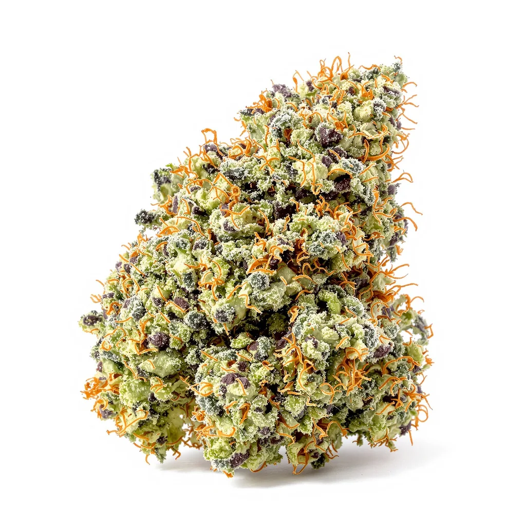 Orange Cream 48% indica / 52% sativa — flor con tricomas visibles