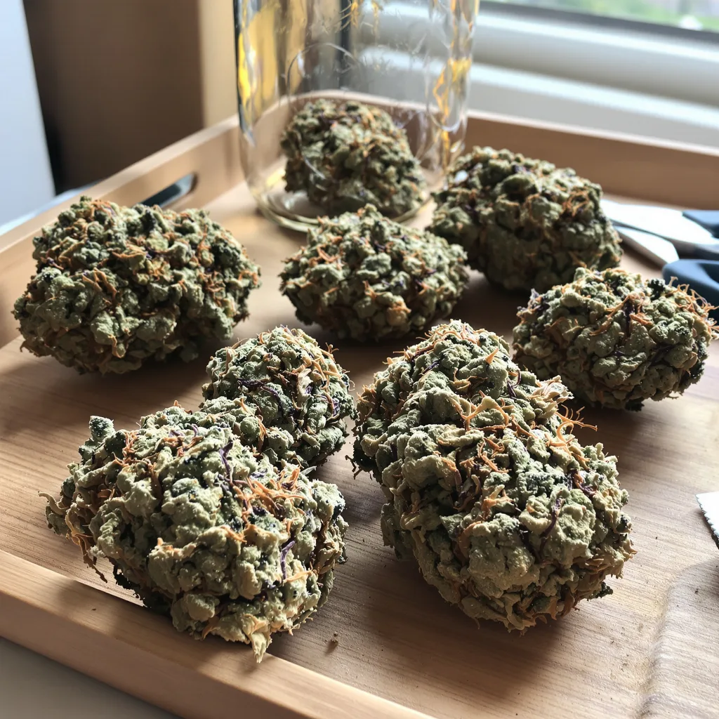Orange Kush 50% indica / 50% sativa — flor con tricomas visibles