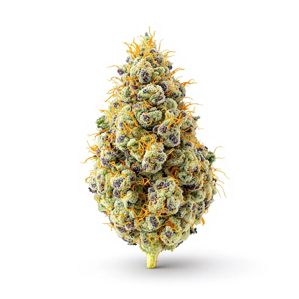 Orange Kush 50% indica / 50% sativa — flor con tricomas visibles