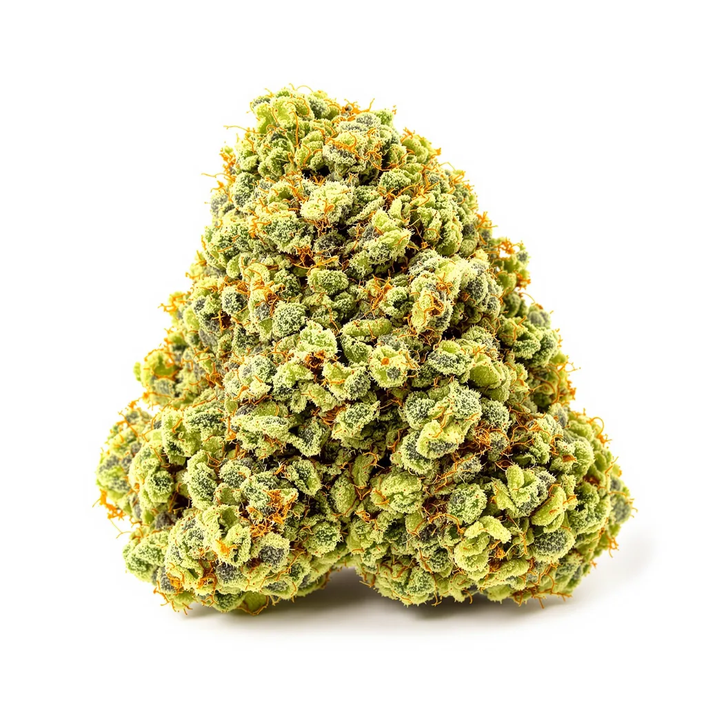 Orange Skunk 16% indica / 84% sativa — flor con tricomas visibles