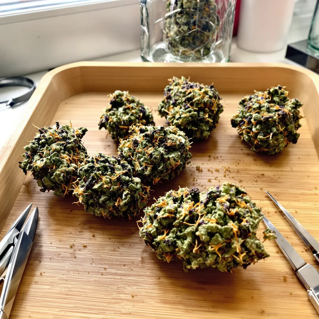 Oregon Peach 83% indica / 17% sativa — flor con tricomas visibles