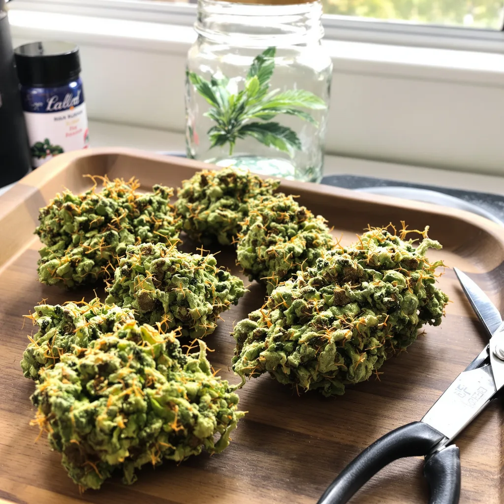 Painkiller XL 25% indica / 75% sativa — flor con tricomas visibles
