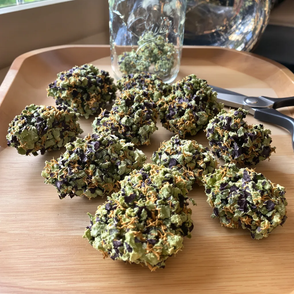 Papaya Cookies 76% indica / 24% sativa — flor con tricomas visibles
