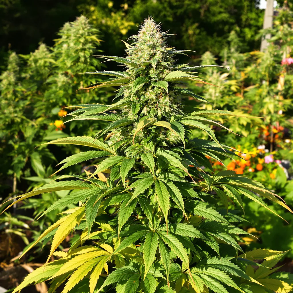 Papaya 66% indica / 34% sativa — flor con tricomas visibles