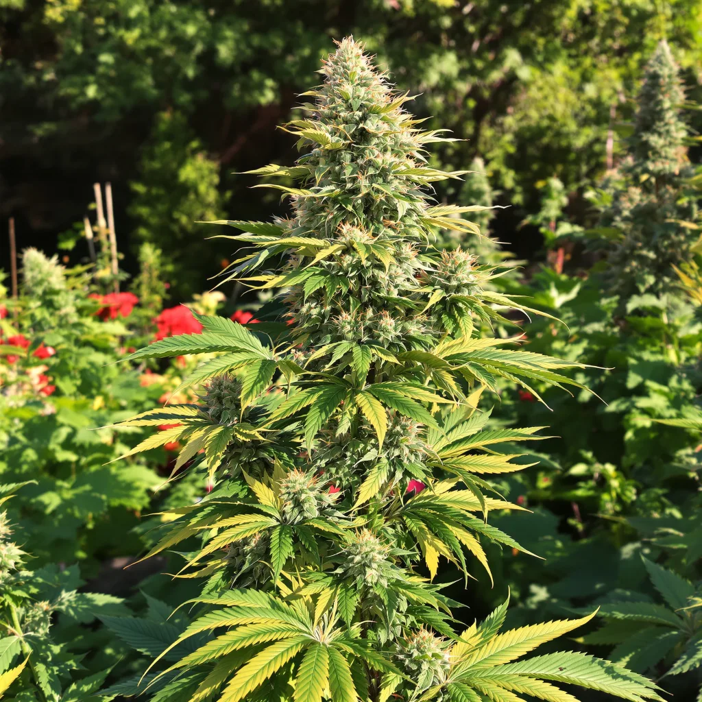 Peanut Butter Breath 50% indica / 50% sativa — flor con tricomas visibles