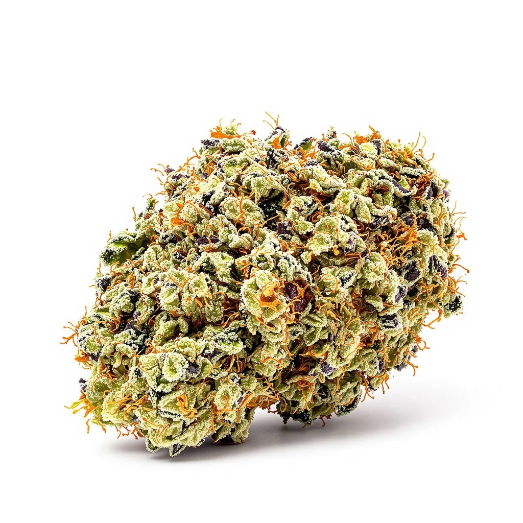 Peanut Butter Breath 50% indica / 50% sativa — flor con tricomas visibles
