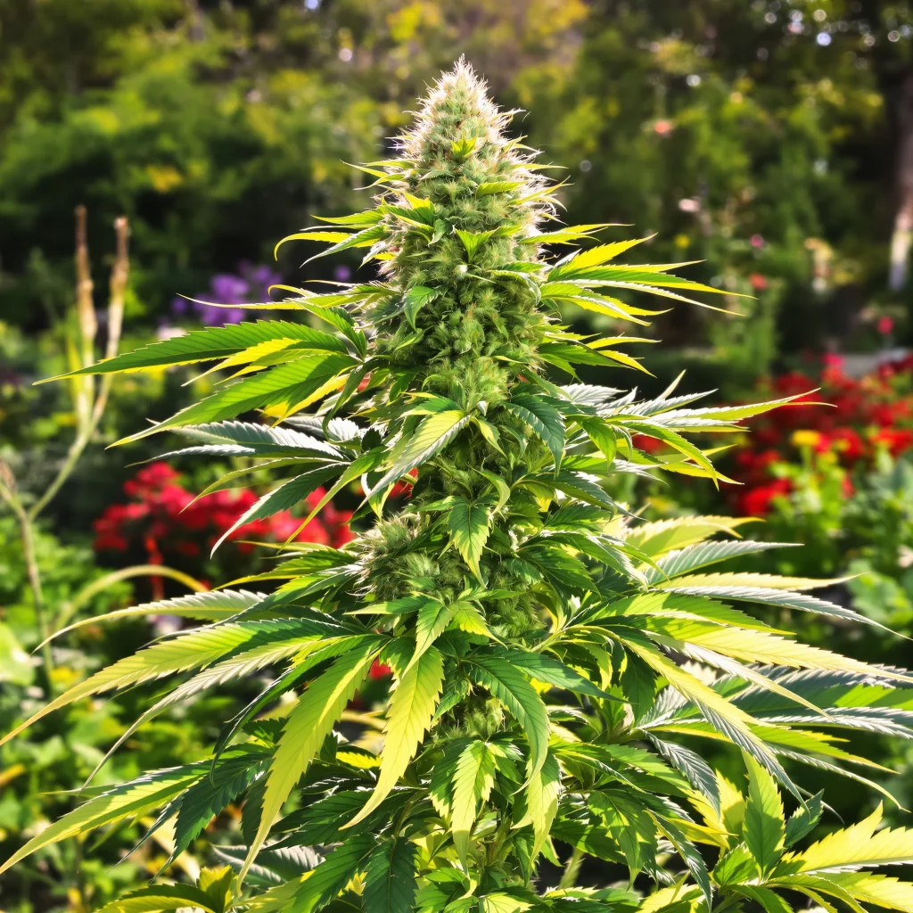 Peanut Butter Gelato 55% indica / 45% sativa — flor con tricomas visibles