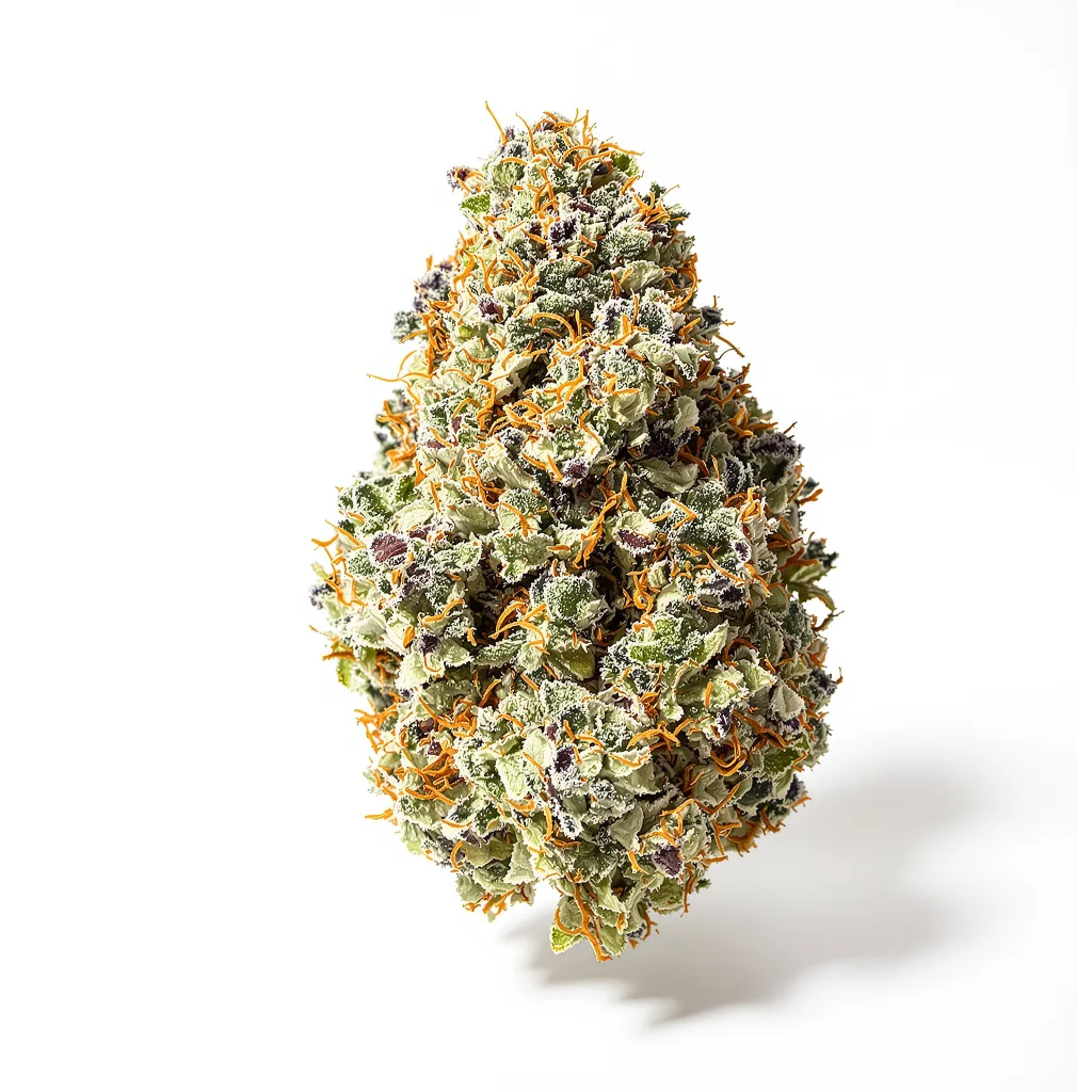 Peanut Butter Gelato 55% indica / 45% sativa — flor con tricomas visibles