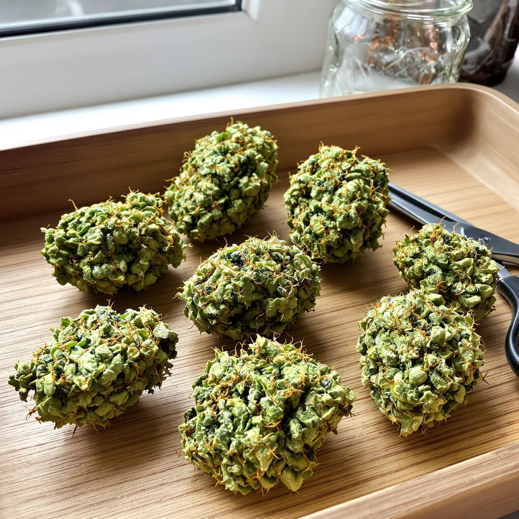 Permafrost 30% indica / 70% sativa — flor con tricomas visibles