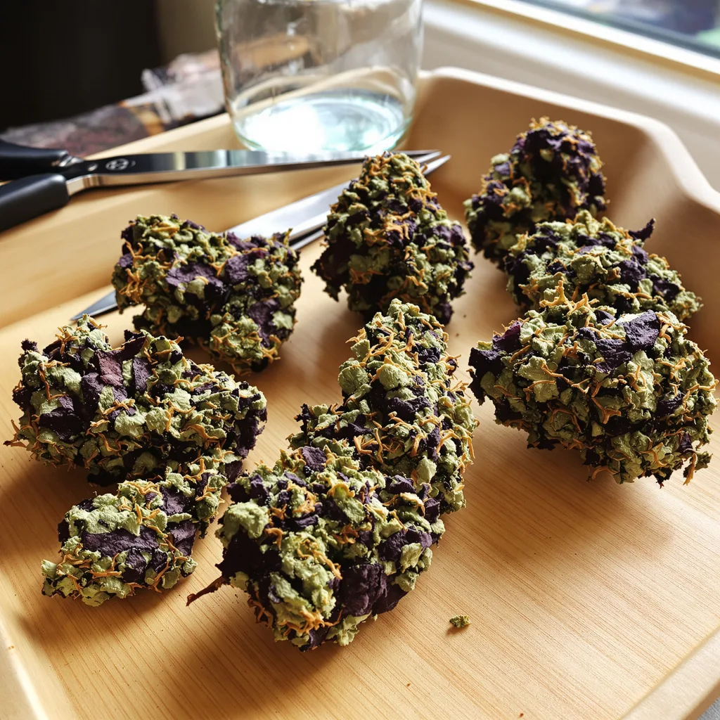 Petrolia Headstash 72% indica / 28% sativa — flor con tricomas visibles