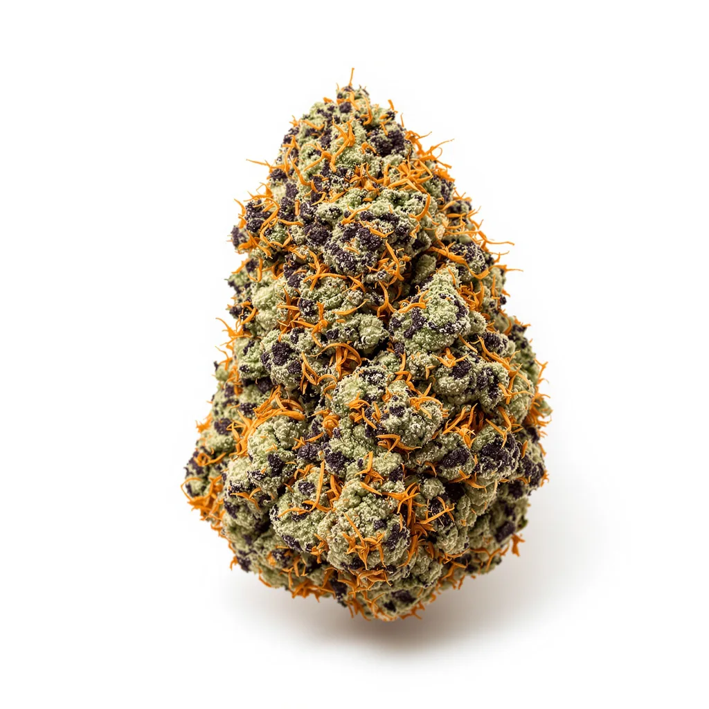Petrolia Headstash 72% indica / 28% sativa — flor con tricomas visibles
